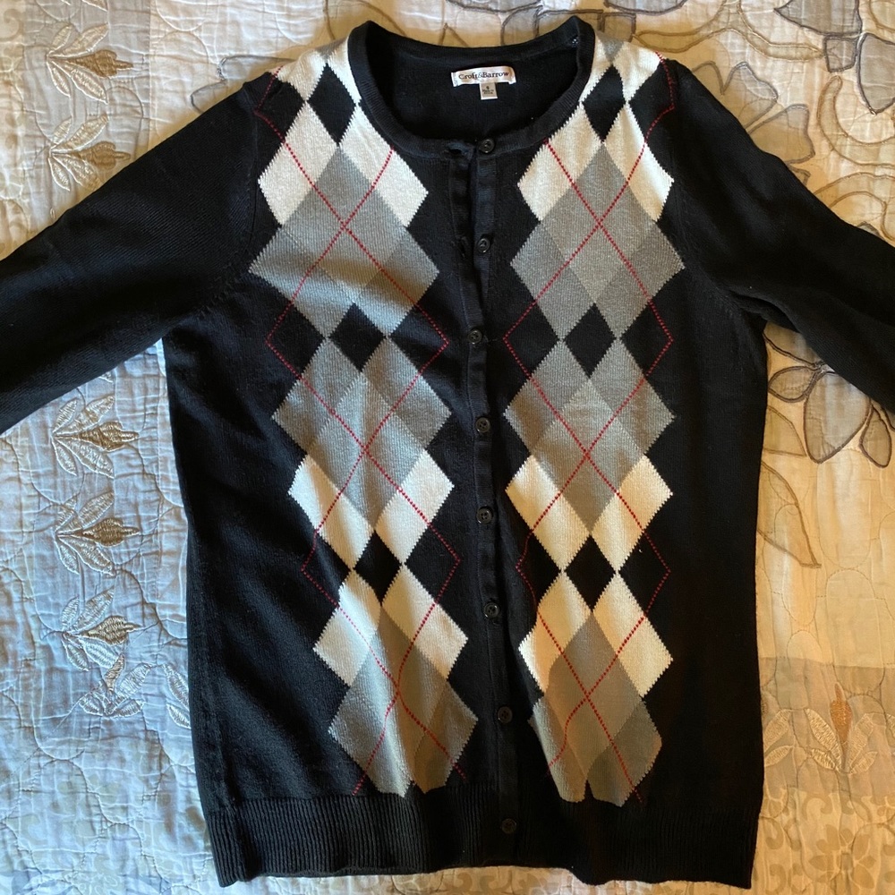 Black Argyle Buttoned Sweater